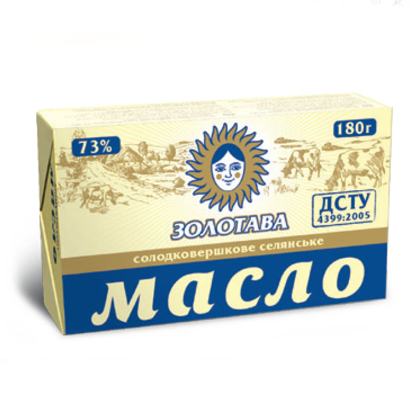 Масло солодковершкове "Селянське", ТМ "Золотава", жирністю 73%.